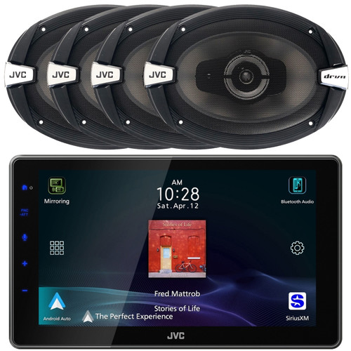 JVC KW-Z900W 9" HD Single-DIN Bluetooth USB HDMI Input AM/FM Radio Digital Media Car Audio Receiver, 4x JVC CS-DR693 drvn DR Series 6x9" 500 Watts Max Power 3-Way Automotive Speakers