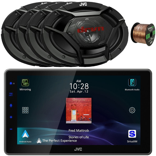 JVC KW-Z900W 9" HD Single-DIN Bluetooth USB HDMI Input AM/FM Radio Digital Media Car Audio Receiver, 4x 6x9" 500W Max Power 3-Way Coaxial Automotive Speakers, 50 Feet 16 Gauge Speaker Wire
