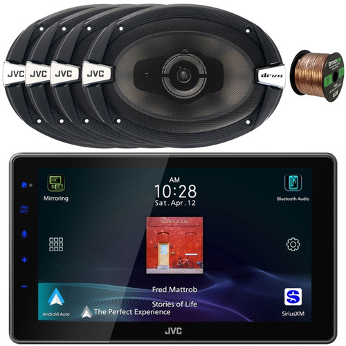 JVC KW-Z900W 9" HD Single-DIN Bluetooth USB HDMI Input AM/FM Radio Digital Media Car Audio Receiver, 4x 6x9" 500 Watts Max Power 3-Way Automotive Speakers, 50 Feet 16 Gauge Speaker Wire
