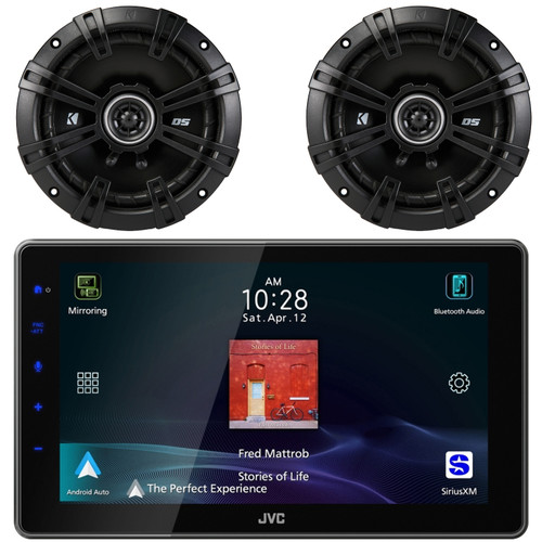 JVC KW-Z900W 9" HD Single-DIN Bluetooth USB HDMI Input AM/FM Radio Digital Media Car Audio Receiver, 2x Kicker 43DSC6504 6.5" 240 Watt Max Power 2-Way 4-Ohm Coaxial Automotive Speakers