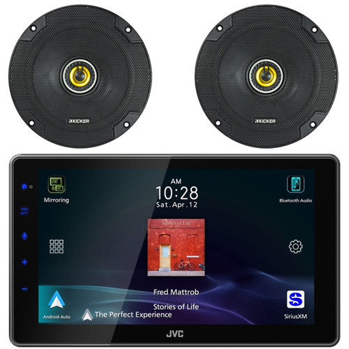 JVC KW-Z900W 9" HD Single-DIN Bluetooth USB HDMI Input AM/FM Radio Digital Media Car Audio Receiver, 2x Kicker CSC65 CS Series 6.5" 300W Max Power 4 Ohm 2-Way Coaxial Automotive Speakers