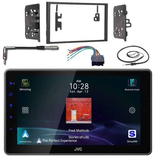 JVC KW-Z900W 9" HD Single-DIN Bluetooth USB HDMI Input AM/FM Radio Digital Media Receiver, Double DIN Stereo Install Kit, Antenna Adapter, Wiring Harness, Radio Antenna, (Fits 1998-2005)