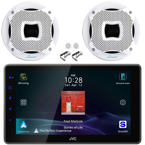 JVC KW-Z900W 9" HD Single-DIN Bluetooth USB HDMI Input AM/FM Radio Digital Media Car Audio Receiver, 2x Lanzar AQ65.2CMW 6.5" 450 Watt Max Power 2-Way Marine Component Kit White Speakers