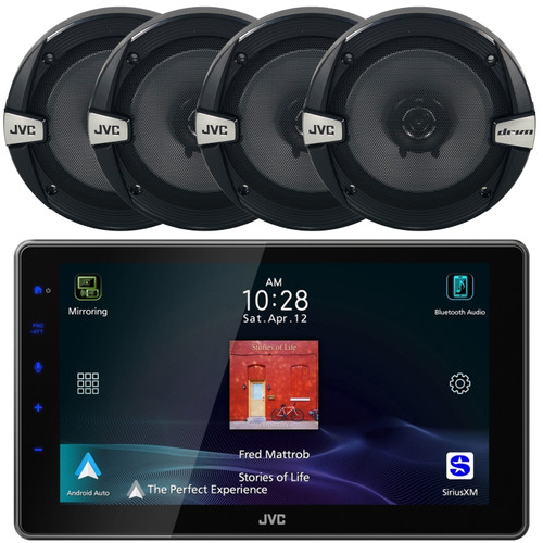 JVC KW-Z900W 9" HD Single-DIN Bluetooth USB HDMI Input AM/FM Radio Digital Media Car Audio Receiver, 2x JVC CS-DR162 drvn DR Series 6.5" 300 Watt Max Power 2-Way Coaxial Automotive Speakers