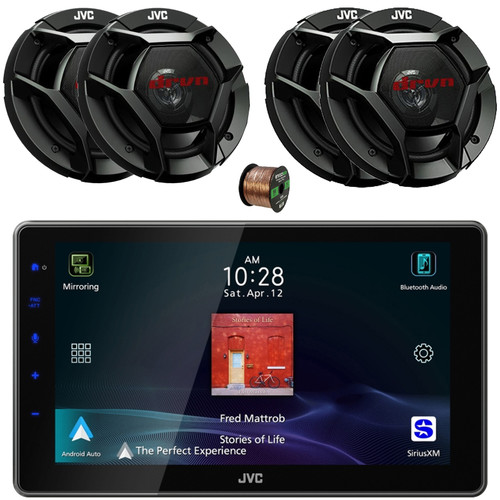 JVC KW-Z900W 9" HD Single-DIN Bluetooth USB HDMI Input AM/FM Radio Digital Media Car Audio Receiver, 2x 6.75" 300W Max Shallow-Mount Speakers, 2x 6.5" 300W Max 2-Way Speakers, Speaker Wire