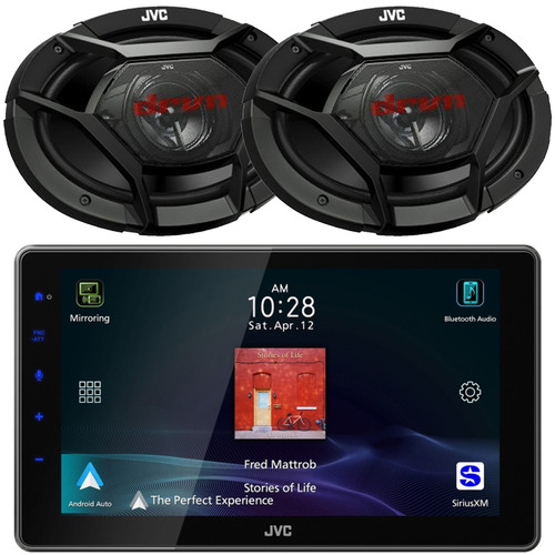 JVC KW-Z900W 9" HD Single-DIN Bluetooth USB HDMI Input AM/FM Radio Digital Media Car Audio Receiver, 2x JVC CS-DR6931 DRVN Series 6x9" 500 Watt Max Power 3-Way Coaxial Automotive Speakers