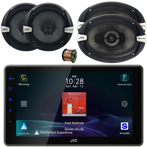 JVC KW-Z900W 9" HD Single-DIN Bluetooth USB HDMI Input AM/FM Radio Digital Media Car Audio Receiver, 2x 6.5" 300W Max 2-Way Speakers, 2x 6x9" 500W Max Power 3-Way Speakers, Speaker Wire