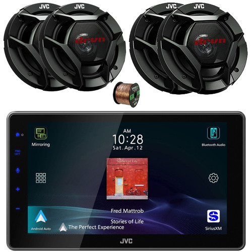 JVC KW-Z900W 9" HD Single-DIN Bluetooth USB HDMI Input AM/FM Radio Digital Media Car Audio Receiver, 2x 6.5" 300W Max 2-Way Speakers, 2x 6.75" 300W Max Shallow-Mount Speakers, Speaker Wire