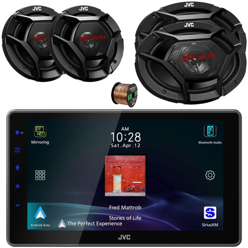 JVC KW-Z900W 9" HD Single-DIN Bluetooth USB HDMI Input AM/FM Radio Digital Media Car Audio Receiver, 2x 6.5" 300W Max Power 2-Way Speakers, 2x 6x9" 500W Max 3-Way Speakers, Speaker Wire