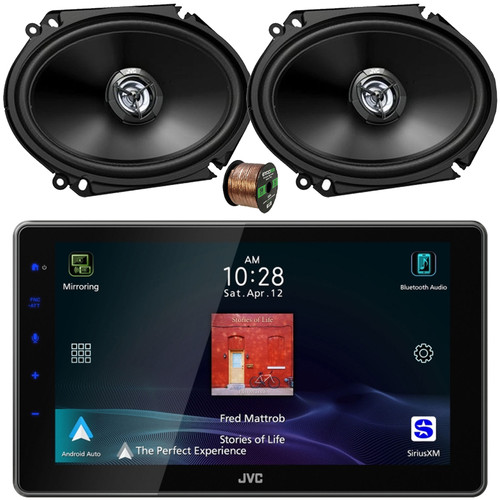 JVC KW-Z900W 9" HD Single-DIN Bluetooth USB HDMI Input AM/FM Radio Digital Media Car Audio Receiver, 2x 6x8" 300W Max Power 2-Way Coaxial Automotive Speakers, 50 Feet 16 Gauge Speaker Wire