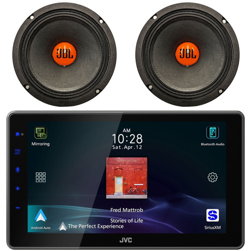 JVC KW-Z900W 9" HD Single-DIN Bluetooth USB HDMI Input AM/FM Radio Digital Media Car Audio Receiver, 2x JBL SHOCKWAVE150W65 6.5" 300 Watt Max Power Midrange Woofer Automotive Speakers