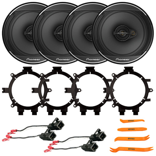 4x Pioneer TS-A1671F 6.5” 320 Watts Max Power 3-Way Coaxial Speakers, 4x Speaker Adaptors, 2x Speaker Wire Harness, 4-Piece Removal Pry Tool Set (Bundle Fits Select 1995-2005 GM Vehicles)
