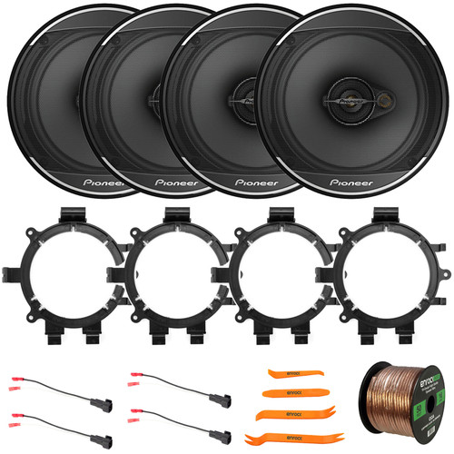 4x Pioneer TS-A1671F 6.5” 320 Watts Max Power 3-Way Coaxial Speakers, 4x 5.25" or 6.5" Speaker Adaptors, 2x Speaker Wire Harness, Speaker Wire, 4-Piece Removal Pry Tool Set (1995-2009)