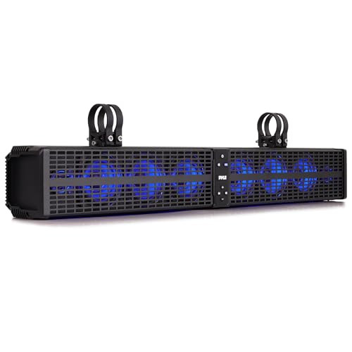 Pyle 32" Powered ATV/UTV Soundbar System, 200W Bluetooth Speakers with Built-in Amplifier, Waterproof and Weatherproof, Wireless BT Streaming and Auxiliary Input, LED Lights