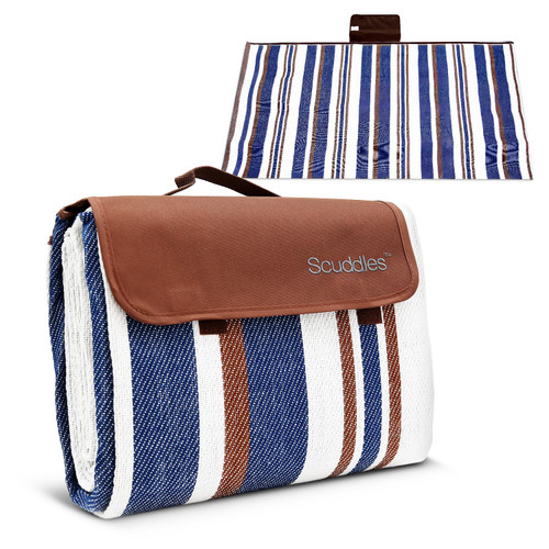 scuddles Blue Extra Large Picnic Blanket 78x59 Inch Waterproof Outdoor Mat Soft 3 Layer Acrylic Sponge PEVA Foldable with Carry Strap Lightweight Compact for Beach Camping Hiking Travel Family Use