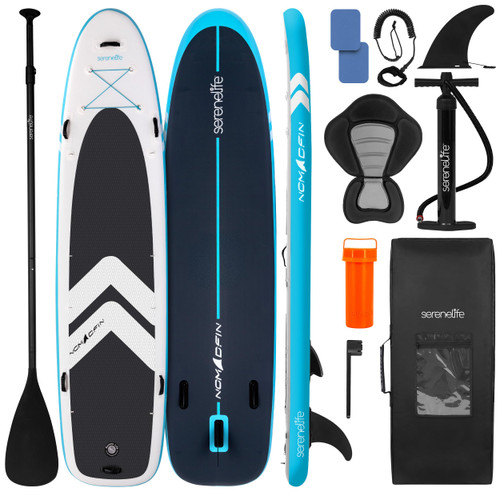 SereneLife 12’2” Inflatable Paddle Board - XL Family Stand Up Paddleboard with Seat for 2 Adults 1 Child - 34” Wide Stable Design with Non-Slip EVA Deck Pad, Premium SUP Accessories, 450 lbs Capacity