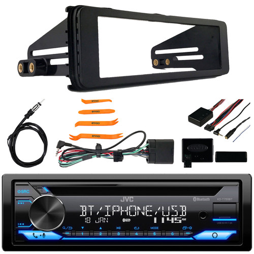 JVC KD-T720BT Single DIN Bluetooth USB/AUX CD Player AM/FM Stereo Receiver, Steering Wheel Control Interface, Antenna, 4-Piece Removal Pry Tool Set, Single-DIN Stereo Installation Kit Fits 1998-2013