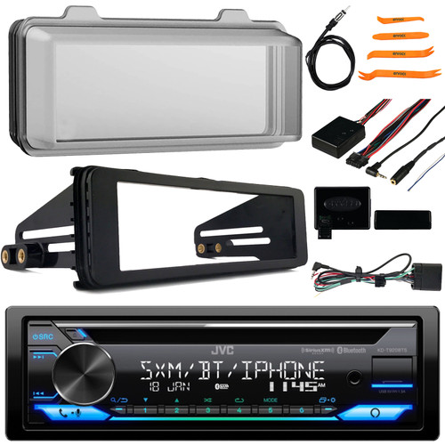 JVC KD-T920BTS Single DIN Bluetooth USB/AUX CD Player AM/FM Multimedia Amazon Alexa Built-In Stereo Receiver W/Install Kit + Cover, Steering Wheel Control Interface, Antenna, Removal Pry Tool Set