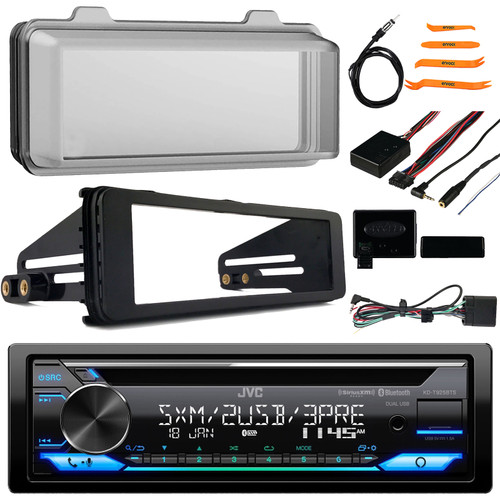 JVC KD-T925BTS Single DIN Bluetooth USB/AUX CD Player LED AM/FM SiriusXM Ready Amazon Alexa Stereo Receiver, Stereo Install Kit, Radio Cover, Steering Wheel Control Interface, Antenna, Pry Tool Set