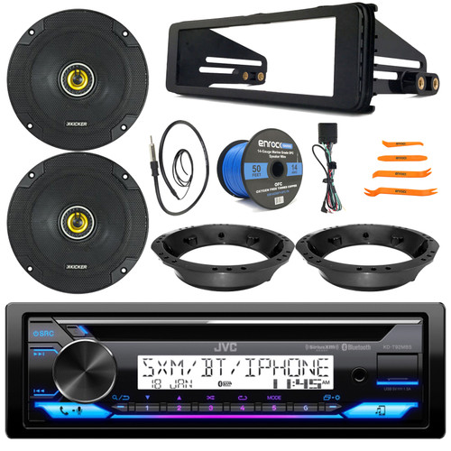 JVC KD-T92MBS Single DIN Marine Motorsports Bluetooth USB/AUX CD Player AM/FM Radio Stereo Receiver W/Install Kit, 2x 6.5" 300W Max 2-Way Speakers W/Adapters, Radio Antenna, Speaker Wire, Pry Tool Set