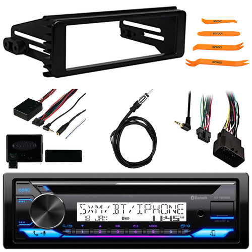 JVC KD-T92MBS Single DIN Marine Motorsports Bluetooth USB/AUX CD Player AM/FM Stereo Receiver, Steering Wheel Control Interface, Radio Antenna, Pry Tool Set, Single DIN Stereo Install Kit for 98-2013