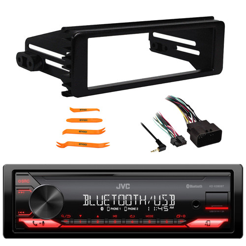 JVC KD-X280BT Single Din Bluetooth USB/AUX AM/FM Radio Digital Media In-Dash Stereo Receiver, 4-Piece Pry Tool Set, Single DIN Stereo Installation Kit for select 1998-2013 Harley Davidson Motorcycles