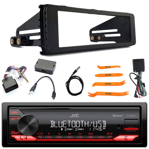 JVC KD-X280BT Single Din Bluetooth USB/AUX AM/FM Radio Digital Media In-Dash Stereo Receiver, Single-DIN Stereo Installation Kit + Radio Replacement Kit, Radio Antenna, 4-Piece Removal Pry Tool Set