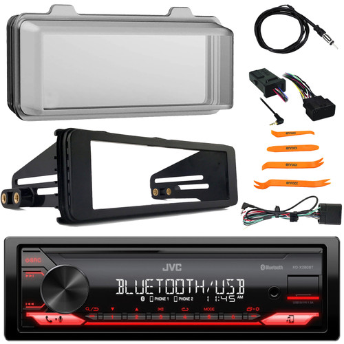 JVC KD-X280BT Single Din Bluetooth USB/AUX AM/FM Radio Digital Media In-Dash Stereo Receiver, Stereo Installation Kit, Radio Cover, Handlebar Control Interface, Radio Antenna, Removal Pry Tool Set