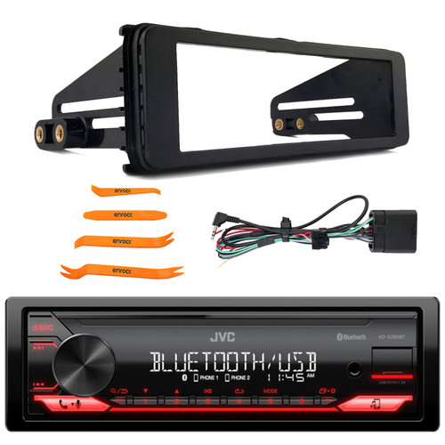 JVC KD-X280BT Single Din Bluetooth USB/AUX AM/FM Radio Digital Media In-Dash Stereo Receiver, Pry Tool Set, Single-DIN Stereo Installation Kit Fits 1998-2013 Harley Davidson Motorcycles Models