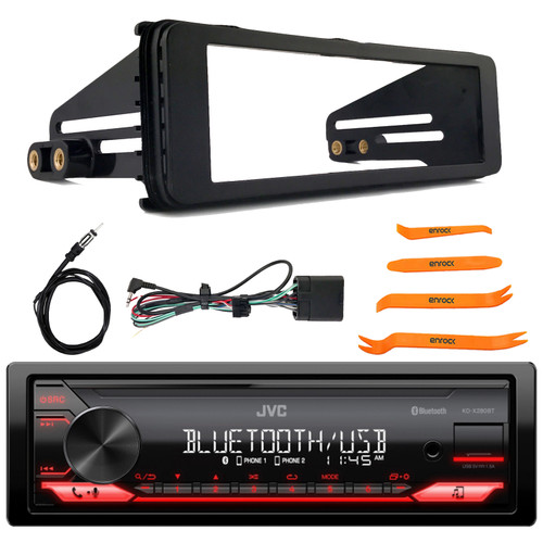 JVC KD-X280BT Single Din Bluetooth USB/AUX AM/FM Radio Digital Media In-Dash Stereo Receiver, 40" Radio Antenna, 4-Piece Removal Pry Tool Set, Single-DIN Stereo Installation Kit Fits 1998-2013 HD