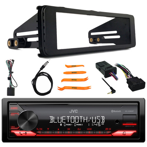 JVC KD-X280BT Single Din Bluetooth USB/AUX AM/FM Radio Digital Media In-Dash Stereo Receiver, Single-DIN Stereo Installation Kit, Handlebar Control Interface, Radio Antenna, Pry Tool Set (1998-2013)