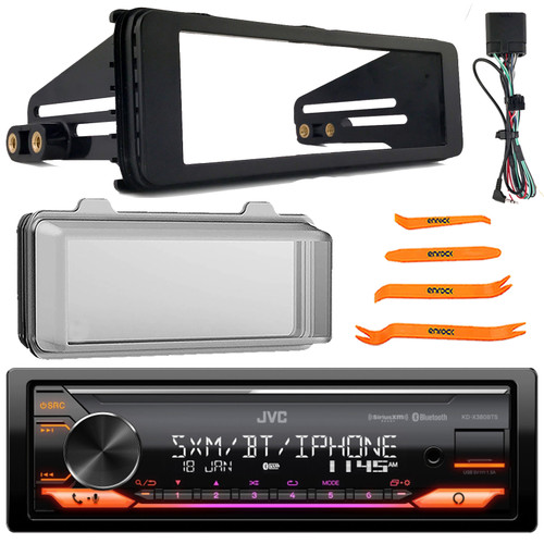 JVC KD-X380BTS Single DIN Bluetooth USB/AUX LED Illumination AM/FM SiriusXM Ready Amazon Alexa Stereo Receiver, Single-DIN Stereo Installation Kit, Weather Shield Radio Cover, Pry Tool Set (1998-2013)