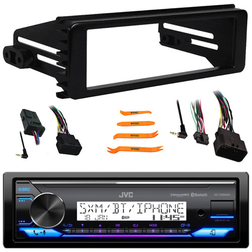 JVC KD-X38MBS Single DIN Marine Motorsports Bluetooth USB/AUX LED Illumination AM/FM SiriusXM Ready Stereo Receiver, Stereo Installation Kit, Handlebar Control Interface, 4-Piece Removal Pry Tool Set