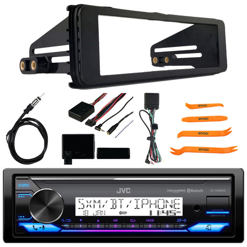 JVC KD-X38MBS Single DIN Marine Motorsports Bluetooth USB/AUX LED AM/FM SiriusXM Ready Stereo Receiver, Single-DIN Stereo Install Kit, Steering Wheel Control Interface, Antenna, Removal Pry Tool Set
