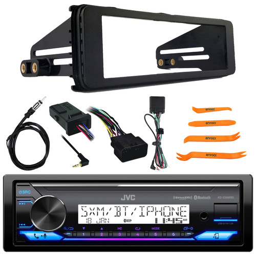 JVC KD-X38MBS Single DIN Marine MotorSports Bluetooth USB/AUX LED AM/FM SiriusXM Ready Stereo Receiver, Single-DIN Stereo Install Kit, Steering Wheel Control Interface, Antenna, Removal Pry Tool Set