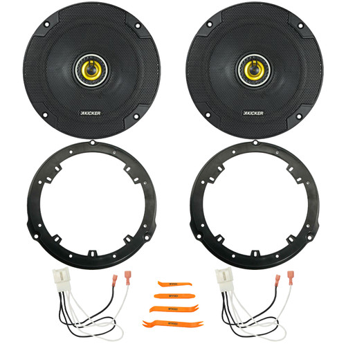 2x Kicker 6.5" 300W Max 2-Way Coaxial Speakers, 2x Metra 82-5605 Rear 6.5" Speaker Wire Wall Plate, 2x Speaker Harness, Pry Tool Set (Fits 2015-2024 Ford F-150 Rear Metra 82-5605 Speaker Package)