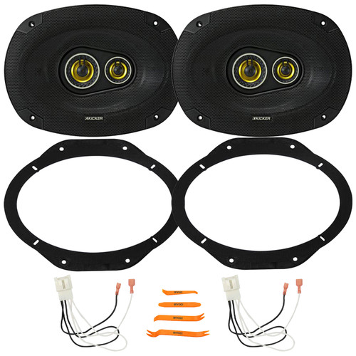 2x Kicker 46CSC6934 6x9" 450W Max Power Coaxial Black Speakers, 2x Metra 82-5606 Front 6x9" Speaker Plates, 2x Speaker Harness, Pry Tool Set (2015-2024 Ford F-150 front Metra 82-5606 Speaker Package)
