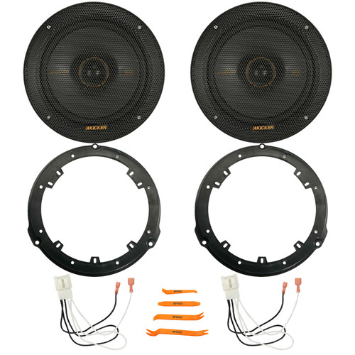 2x Kicker 6.5" 200W Max Power 4-Ohm 2-Way Speakers, 2x Metra 82-5605 Rear 6.5" Speaker Wire Wall Plate, 2x Speaker Harness, Pry Tool Set (Fits 2015-2024 Ford F-150 Rear Metra 82-5605 Speaker Package)