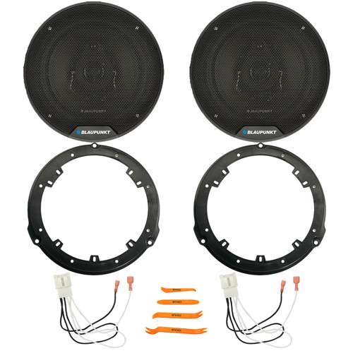 2x Blaupunkt BPS-ES650 6.5" 60W Max 3-Way Speakers, 2x Metra 82-5605 Rear 6.5" Speaker Wire Wall Plate, 2x Speaker Harness, Pry Tool Set (Fits 2015-2024 Ford F-150 Rear Metra 82-5605 Speaker Package)