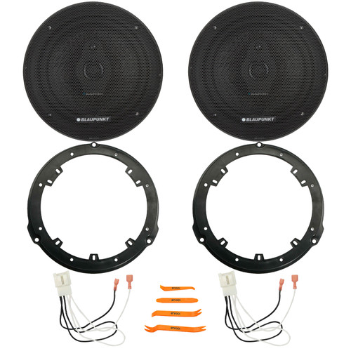 2x Blaupunkt BPS-XS650 6.5" 70W Max 3-Way Speakers, 2x Metra 82-5605 Rear 6.5" Speaker Wire Wall Plate, 2x Speaker Harness, Pry Tool Set (Fits 2015-2024 Ford F-150 Rear Metra 82-5605 Speaker Package)