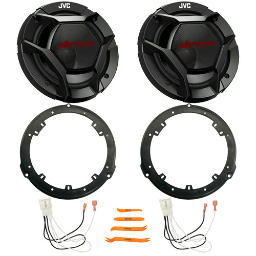 2x JVC 6.5" 360W Max 2-Way Component Speakers, 2x Metra 82-5605 Rear 6.5" Speaker Wire Wall Plate, 2x Speaker Harness, Pry Tool Set (Fits 2015-2024 Ford F-150 Rear Metra 82-5605 Speaker Package)