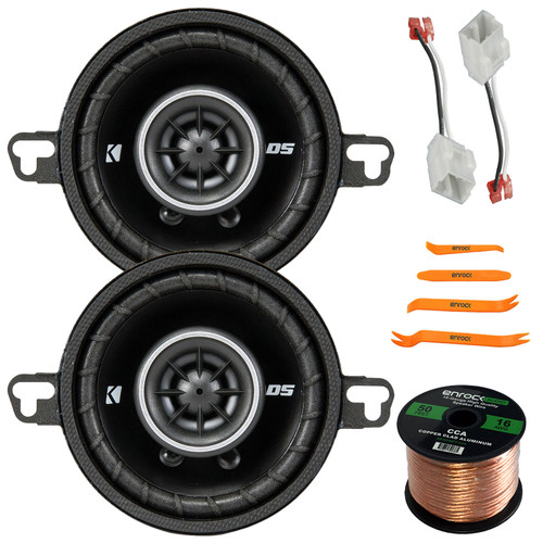 2x Kicker 43DSC3504 3.5" 80 Watts Max Power 2-Way Coaxial Speakers, 50 Feet 16 Gauge Speaker Wire, Pry Tool Set, 2x Metra 72-6514 Speaker Harness for Select Chrysler/Dodge Vehicles