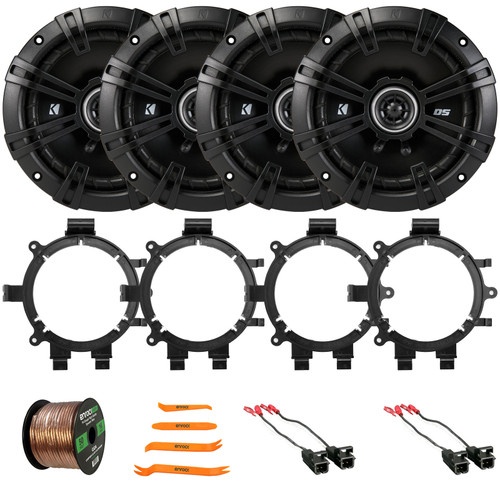4x Kicker 43DSC6504 6.5" 240 Watt Max Power 2-Way 4-Ohm Coaxial Speakers, 4x Speaker Harness, 4x 5.25" or 6.5" Speaker Mounting Bracket Adaptors, 50 Feet 16 Gauge Speaker Wire, Pry Tool Set (95-2009)