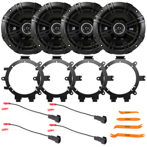 4x Kicker 43DSC6504 6.5" 240 Watt Max Power 2-Way 4-Ohm Coaxial Speakers, 4x Speaker Harness, 4x 5.25" or 6.5" Speaker Mounting Bracket Adaptors, Pry Tool Set (Fits Select 1995-2009 GM Vehicles)