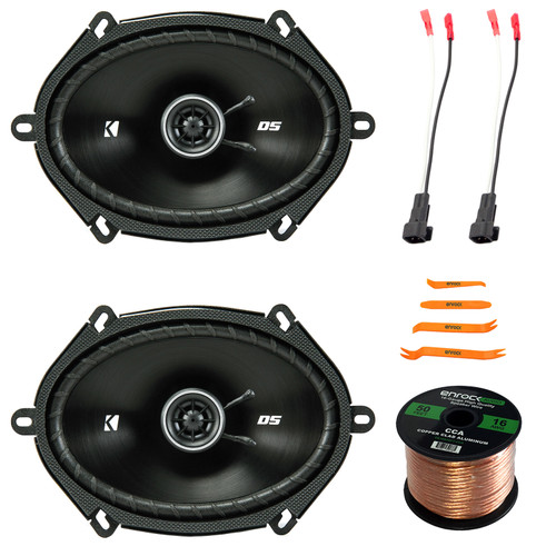 2x Kicker 43DSC6804 D-Series 6x8" 200 Watt Max Power 2-Way 4-Ohm Coaxial Speakers, Pry Tool Set, 50 Feet Speaker Wire, 2x 16 Gauge Speaker Harness Adapter W/Red Bullet for Select Ford Vehicles 1998-Up