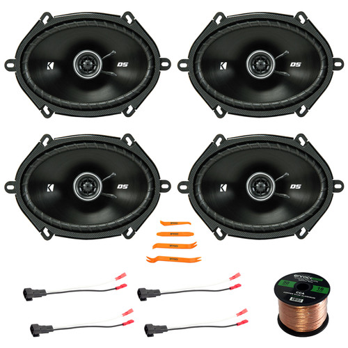 4x Kicker 43DSC6804 D-Series 6x8" 200 Watt Max Power 2-Way 4-Ohm Coaxial Speakers, 50 Feet 16 Gauge Speaker Wire, Pry Tool Set, 4x 16 Gauge Speaker Harness Adapter W/Red Bullet (Ford Vehicles 1998-Up)