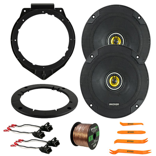 2x Kicker CSC65 CS Series 6.5" 300 Watt Max Power 4 Ohm 2-Way Coaxial Speakers, Pry Tool Set, 50 Feet 16 Gauge Speaker Wire, 2x Speaker Wire Harness, 2x 6" to 6.75" Speaker Adapter (GM Multi 2005-Up)