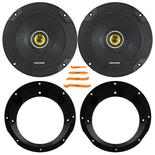 2x Kicker CSC65 CS Series 6.5" 300 Watt Max Power 4 Ohm 2-Way Coaxial Speakers, 4-Piece Pry Tool Set, Speaker Adapter for 6.5" to 6.75" Speakers (Bundle Fits Select Harley Davidson 1996-2013)