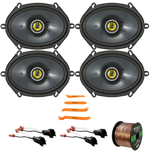4x Kicker CSC68 CS Series 6x8" 225 Watt Max Power 2-Way Black Speakers, 50 Feet 16 Gauge Speaker Wire, 4-Piece Removal Pry Tool Set, 4x Speaker Harness for Select Ford Vehicles