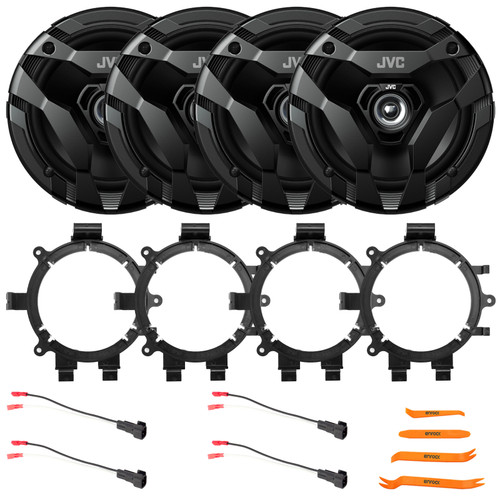 4x JVC CS-DF620 drvn DF Series 6.5" 300 Watts Max Power 2-Way Coaxial Speakers, 4x Speaker Wire Harness, 5.25" or 6.5" Speaker Mounting Bracket Adaptor, Pry Tool Set (Fits 1995-2009 GM Vehicles)
